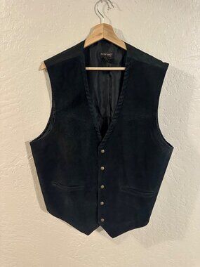 100% Leather Stefano Black Twist Detail Sleeveless Moto Button Up Vest